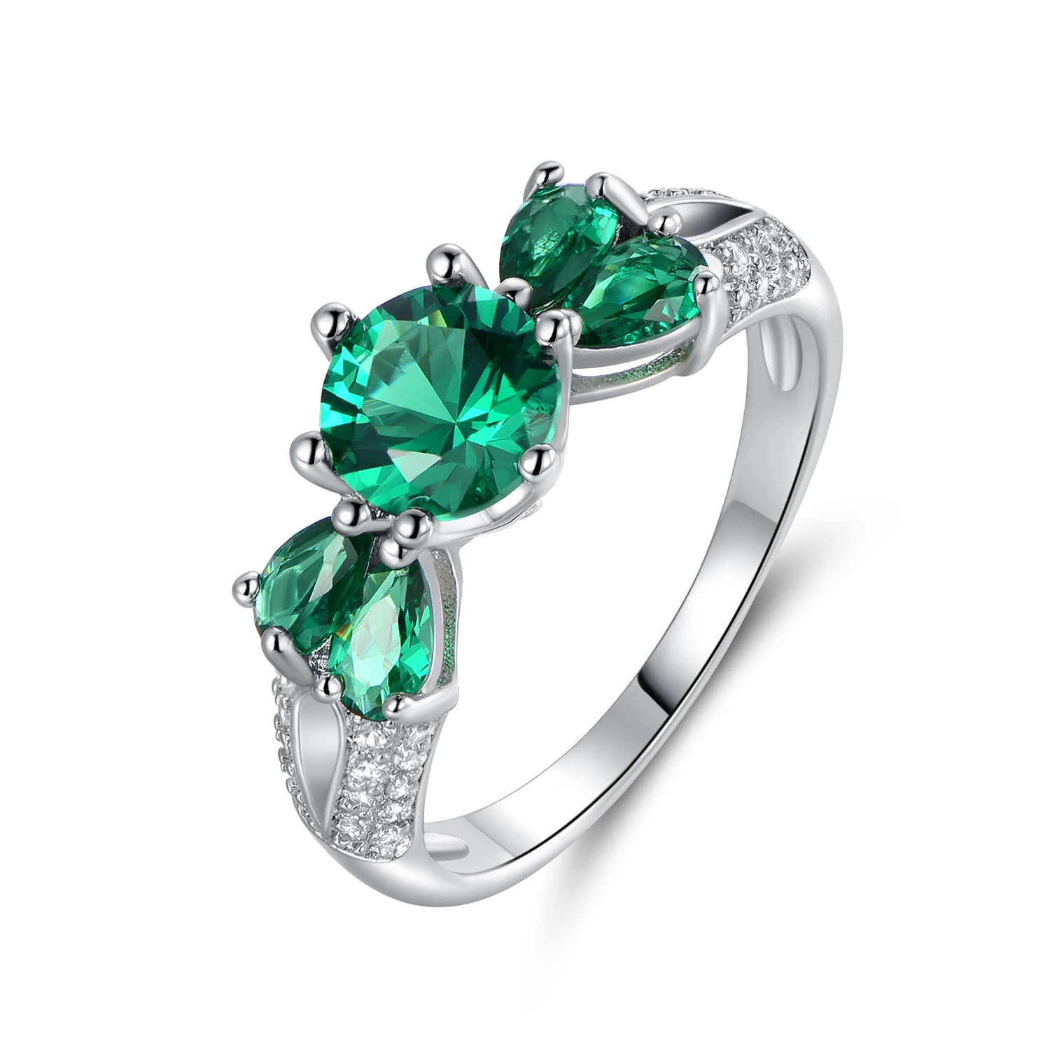 White Rhodium Plated Lab-Created Emerald Cocktail Ring (1)
