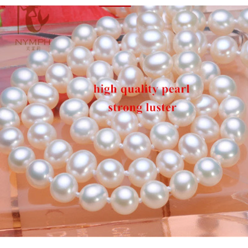 NYMPH бренд 2 ряда ожерелья с натуральным жемчугом, 6-6,5 мм округлый пресноводный жемчуг, различные способы носки [003 s]
