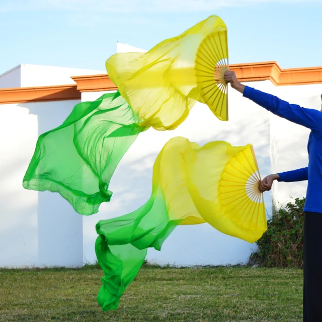 Unisex 100% Real/Imitation Silk Belly Dance Fans Hand Belly Dancing Fans Handmade Hand Dyed Silk Chinese Dance Veil Fan 180x90cm as picture-24