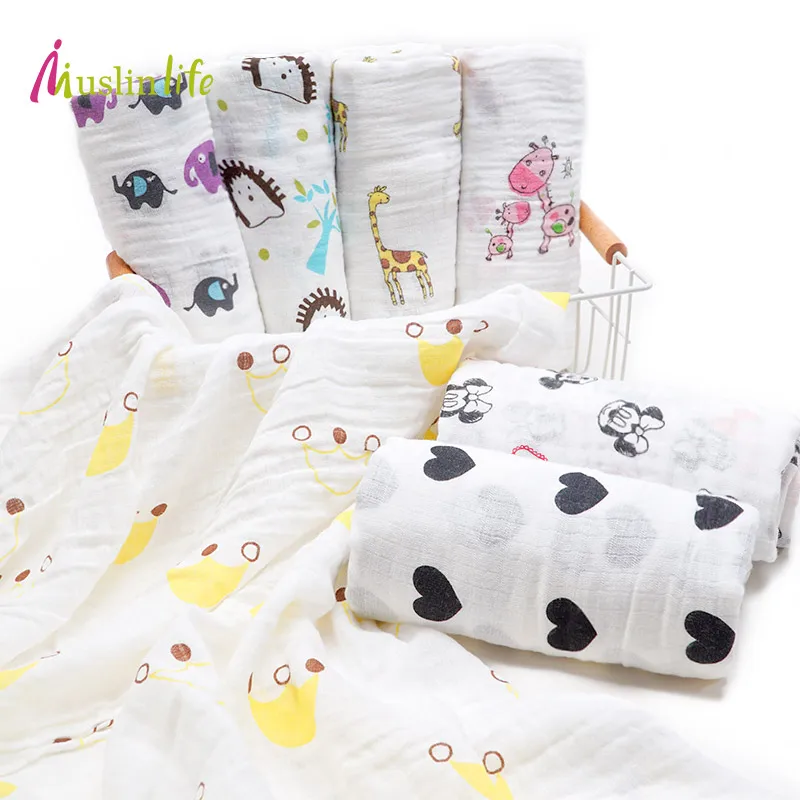 Muslinlife/ модное Хлопковое одеяло для пеленания, муслиновая пеленка для новорожденных, одеяло с мультяшным принтом, Хлопковое одеяло для малышей