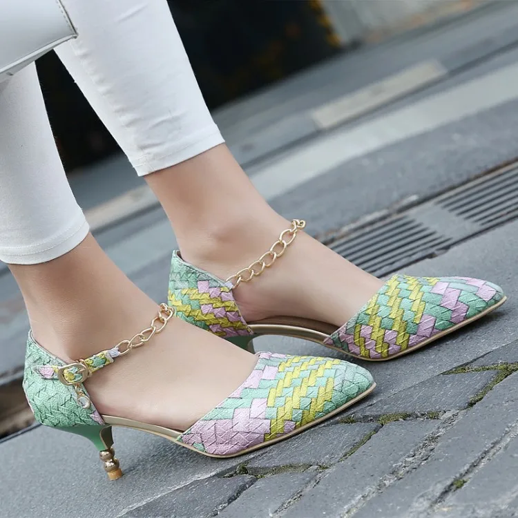 

Big Size11 12 13 14 15 16 17high heels sandals women shoes woman summer ladies Tip-tipped thin-heeled color-matched button chain