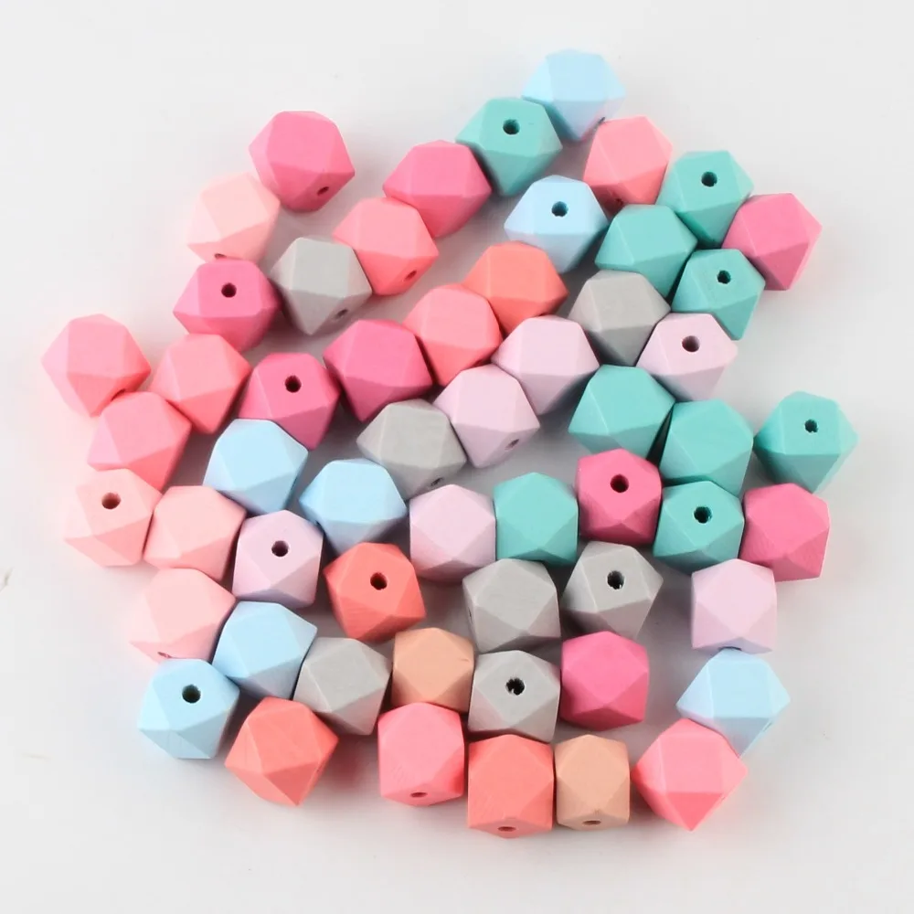 

DIY 14mm Mixed Color Unfinished Geometric Beads 50pcs Polygonal Loose spacer Wooden Beads For Jewelry Making DIY Crafts