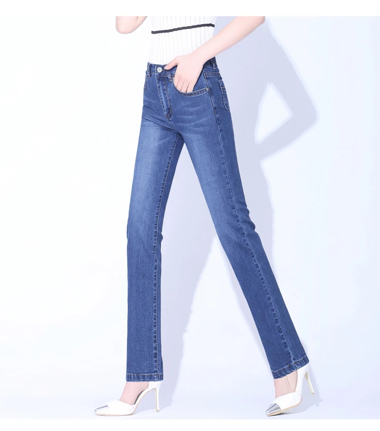 Брендовые женские брюки,, высокая талия, Стрейчевые прямые джинсы для женщин размера плюс, обтягивающие повседневные темно-синие женские брюки