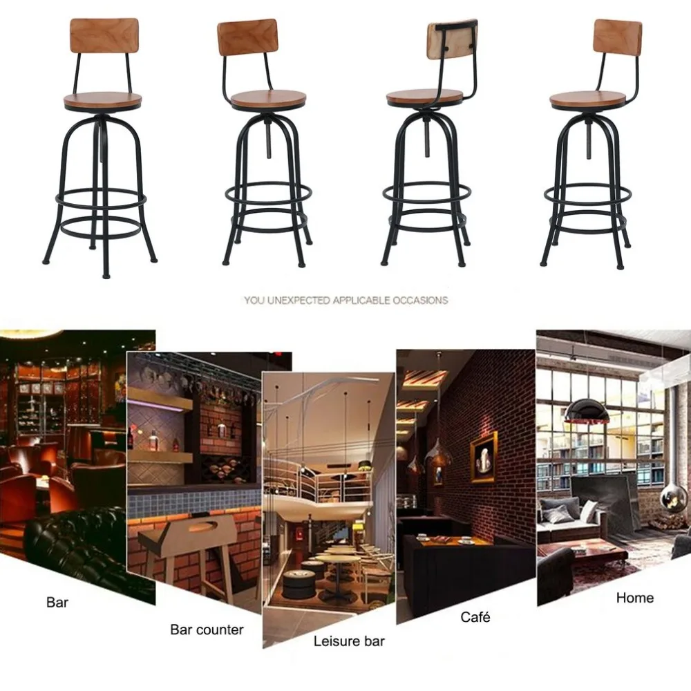 

High Back Bar Stool Vintage Pub Cafe Chair Rotating Round Stool Universal Metal Chair Adjustable Height Swivel Barstool