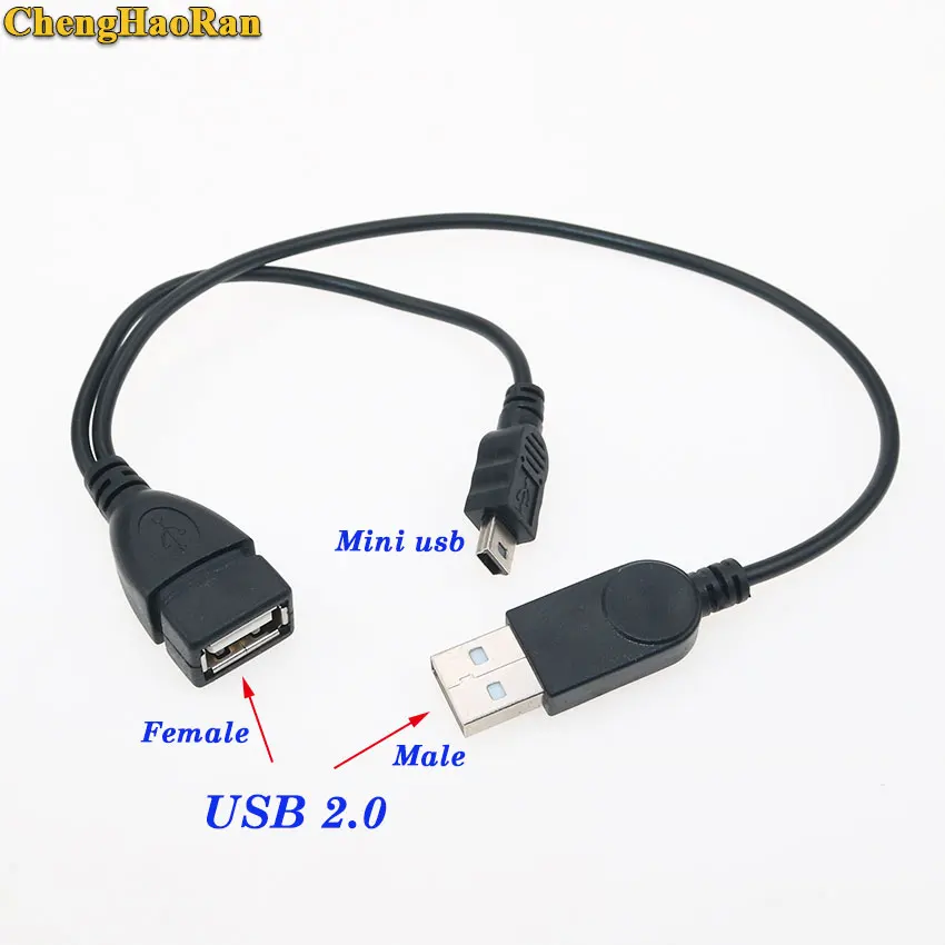 

ChengHaoRan USB 2.0 female With USB Power Supply To Mini 5Pin Cable Y Splitter 2 in1 Data Cable For HDD