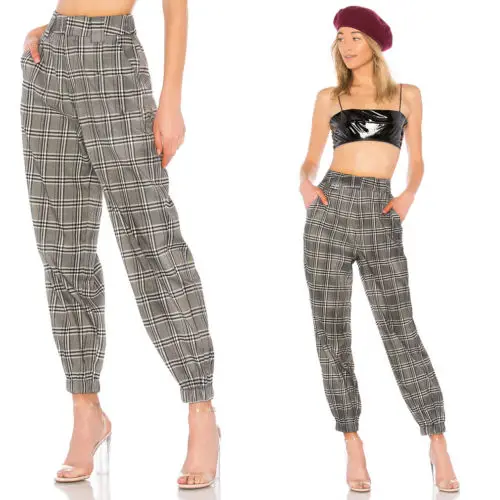 Fashion Women High Waist Drawstring Elastic Long Pants Stripped Pencil