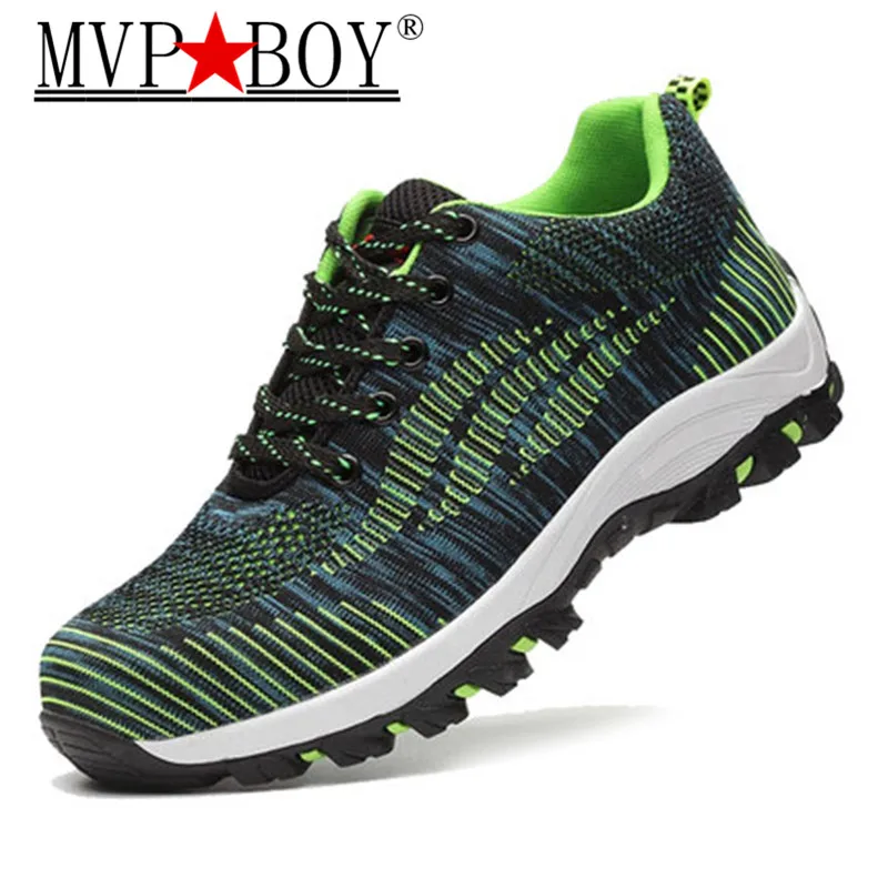 MVP BOY الرجال عارضة أحذية السلامة الربيع شبكة الدانتيل يصل الصلب اصبع القدم الأحذية الرجال ثقب واقية التأمين العاملة تنيس العمل الأحذية رجل