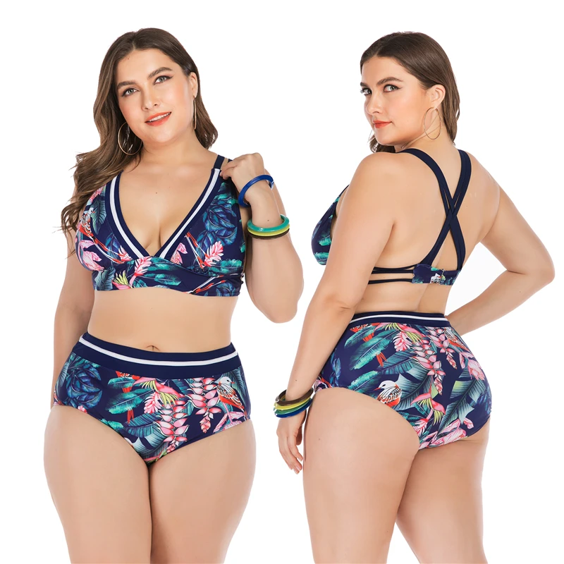 

2019 Plus Size Swimsuit Women 4XL Floral Bandeau Bikini Swimwear Female Big Cup Bathing Suit Biquini Beach Dress Fato De Banho
