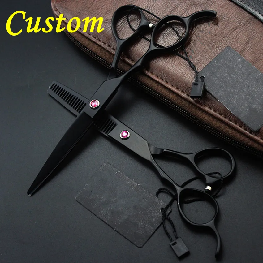 Custom Upscale Left handed BLACK cut hair scissors thinning scissor