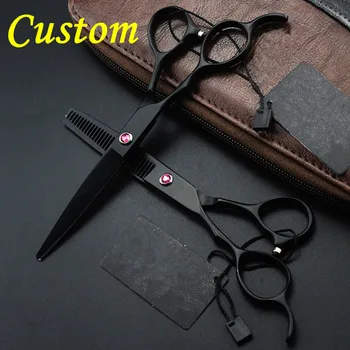

Custom Upscale Left handed BLACK cut hair scissors thinning scissor makas shears cutting barber tools hairdressing scissors set