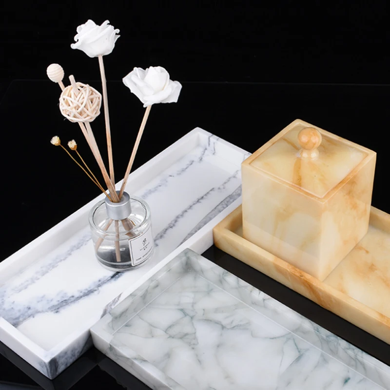 JINSERTA Marble Pattern Storage Tray Resin Jewelry Display Plate Creative Dessert Snack Cake Plate Restaurant Serving Tray