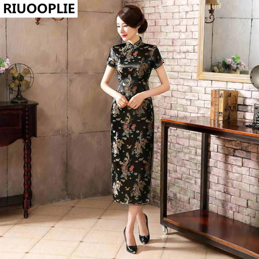 RIUOOPLIE платье в китайском стиле женское длинное платье Чонсам элегантное тонкое платье Qipao