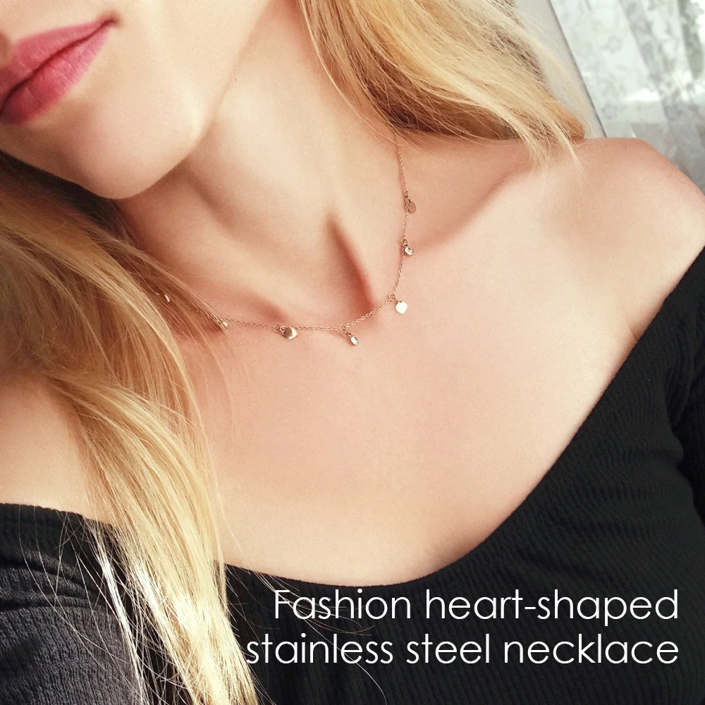 e-Manco Simple Design Heart Pendants Necklace Two Colors Luxury Chains statement Stainless Steel Necklace Hot Fashion Jewelry