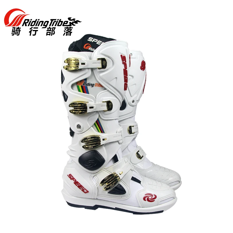 high quality Motorcycle Boots Pro biker SPEED Bikers Motocross Leather Long knee-high Shoes white black moto GP dirty bike 