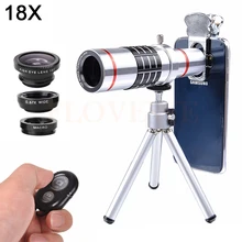 All in 1 18X Telephoto Zoom Lens Fisheye Wide Angle Macro lenses Telescope With Clip Tripod