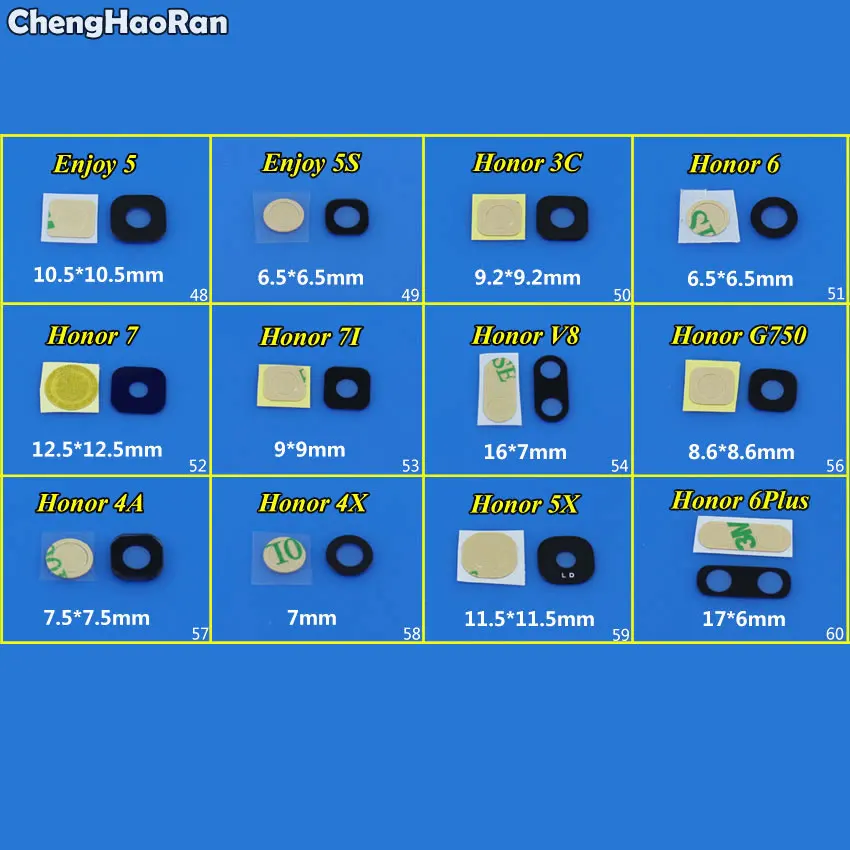 ChengHaoRan задняя камера Стекло Крышка объектива с клеем для HuaWei Honor 3C 6 7 7I V8 G750 4A 4X 5A 6Plus Наслаждайтесь 55S