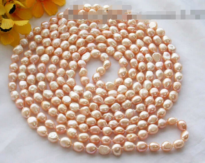 

Free shipping >>>>>z3744 Long 100" 10mm baroque pink freshwater pearl necklace