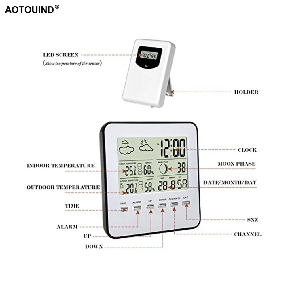 AOTOUIND здоровый образ жизни украшение дома RF433 Цифровая беспроводная метеостанция Крытый Открытый термометр гигрометр