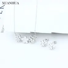 XUANHUA, ювелирные изделия из нержавеющей стали, Женские Ювелирные наборы, ожерелье, серьги, цветы, набор ювелирных изделий, аксессуары в богемном стиле, массовый эффект