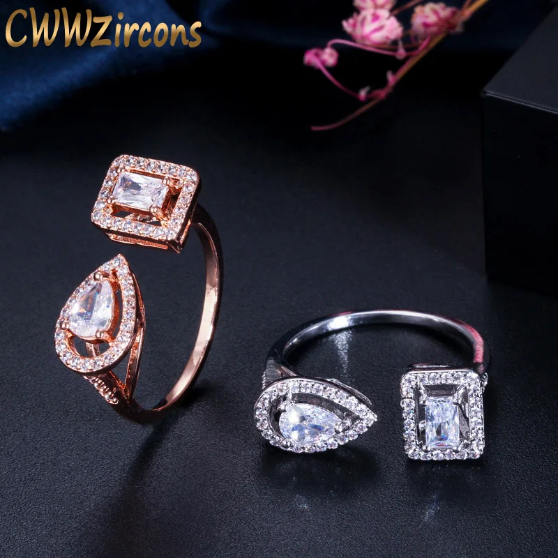 

CWWZircons Open Cuff Design Gorgeous Cubic Zirconia Stones Fashion Silver and Rose Gold Color Adjustable Ring for Women R135