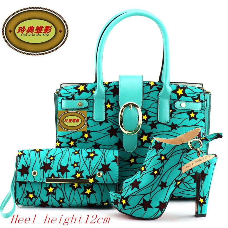 

9062 2018 Wholesale Price African Wedding Shoes High Heels And Bag To Match High Quality Woman Pumps And Bag Set On Sale