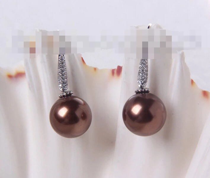 

hot sell new - 1603 round coffee south sea shell pearl dangle earrings