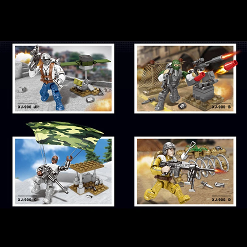 Hot Modern military game PUBGS scenes army action figures building block weapon gun mega bricks Parachute toys for boys gifts | Игрушки и