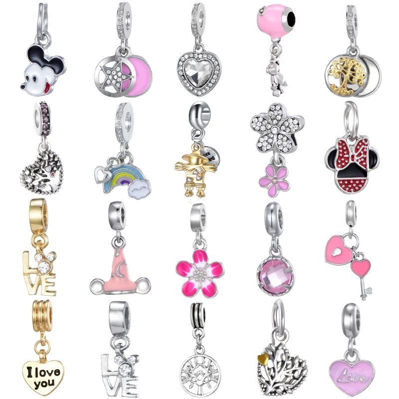 

1PC Luxury Silver Love Family Tree Flower Mickey Dangle Charms Fit Original Pandora Charm Bracelet DIY Authentic Jewelry