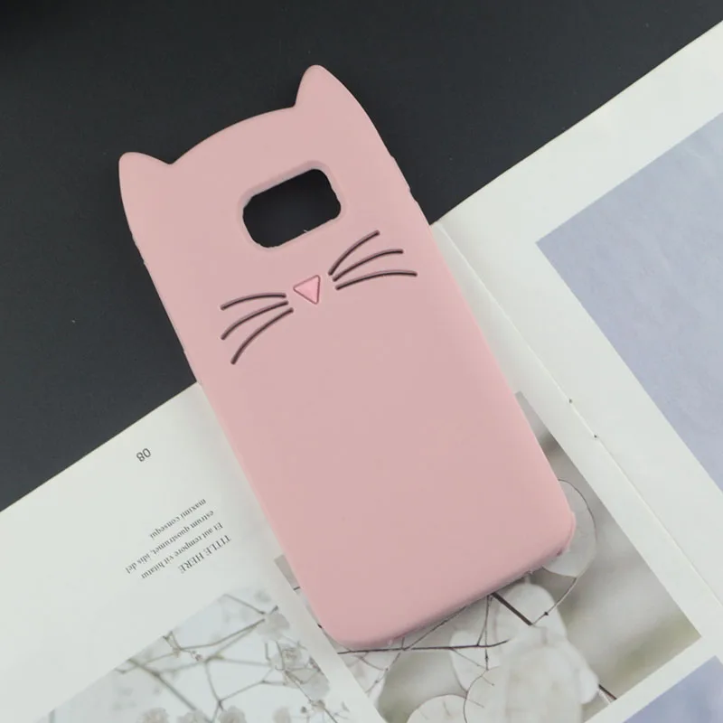 Для samsung Galaxy Note 9 8 5 4 3 S9 плюс S8 S7 край S6 S5 Neo S3 чехол s Япония блеск с котом черной бородой крышка в виде кошечки с милыми ушками чехол - Цвет: HuxuPink