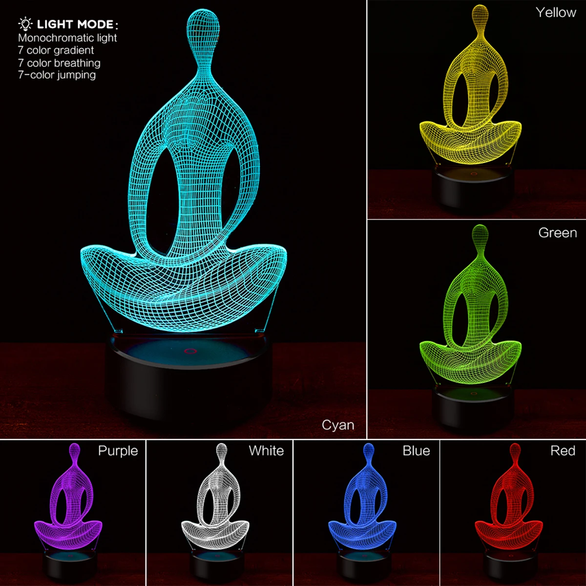 Акриловый 7 цветов различных медитации Йога 3D светодиодный ночной Светильник для спальни светодиодные лампы для гостиной стол украшение ночной Светильник