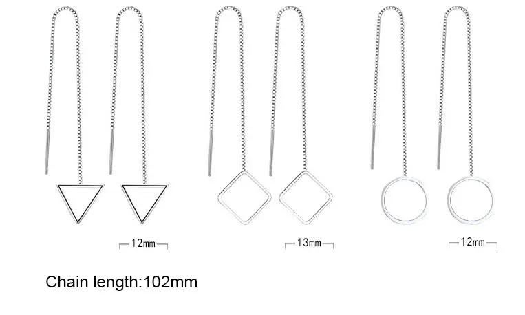 Anenjery, 925 серебряные серьги для женщин, минимализм, треугольные, круглые, квадратные, длинные, с кисточками, серьги, линия ушей, S-E456