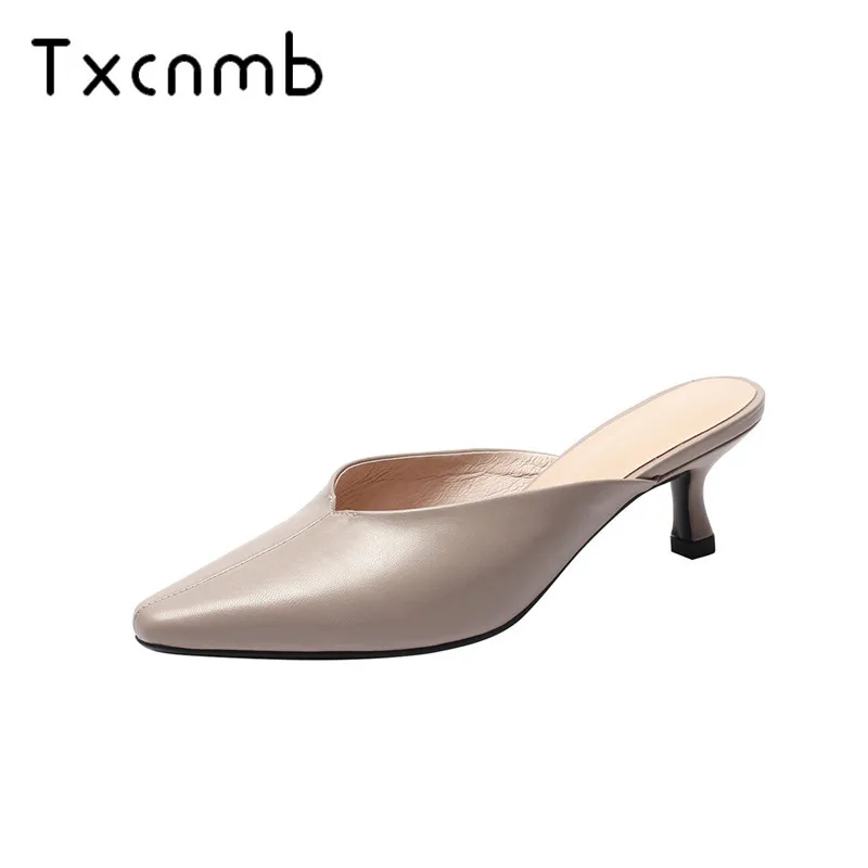 

TXCNMB Summer Fashion Solid Genuine leather Women Sandals 2019 New Concise Elegant High Heels Shallow wedding Shoes Woman