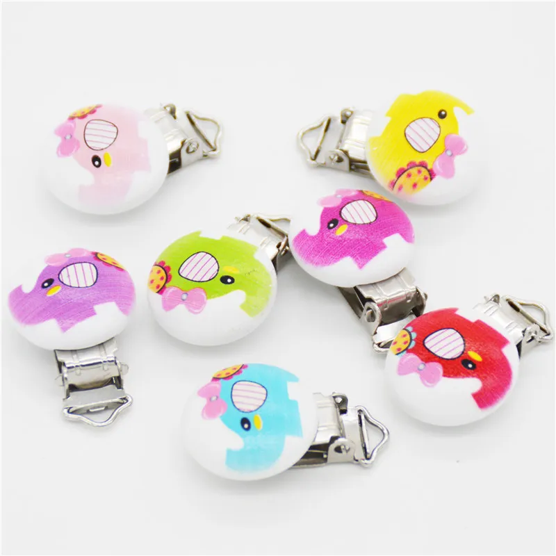 

Wholesale-5PCS Wood Baby Pacifier Clip Round Elephant Printed White Wood Metal Holders 4.4cm x 2.9cm(1 6/8" x1 1/8")