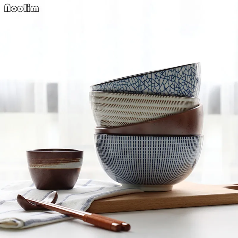 

Under Glazed Japanese Style Bowl Ceramic Noodle Bowl Large Bowls Creative Restaurant Household Retro Bowl Dinnerware Supplies
