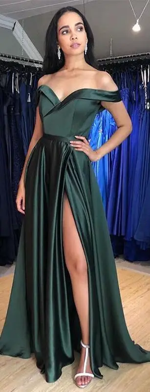 ball gown prom dresses Simple Long Prom Dress Off Shoulder Multi Color Front Split Robe De Soiree Forest Green Burgundy Special Occasion Party Gowns mermaid prom dresses Prom Dresses