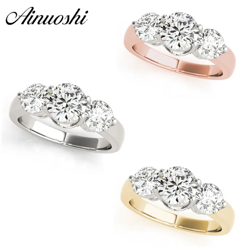 

AINUOSHI 925 Sterling Silver Women Three Stones Rings 1CT Round Cut Bridal Rings Wedding Engagement Anniversary Silver Jewelry