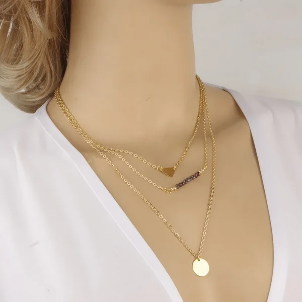 Layered Gold Necklace Set Minimal Gold Geometric Necklaces 14K Gold