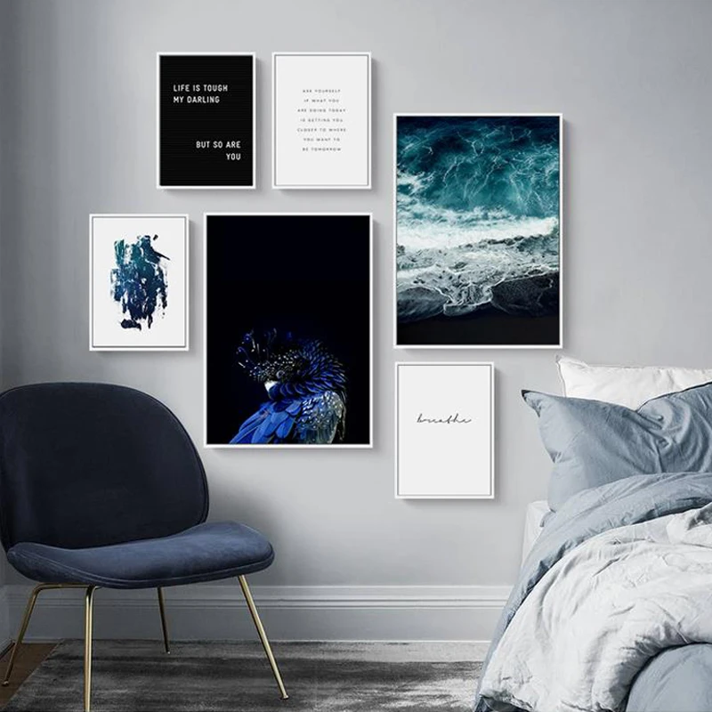 

Sea Landscape Wall Art Canvas Abstract Painting Parrot Quotes Nordic Posters and Prints Wall Pictures for Living Room Home Decor