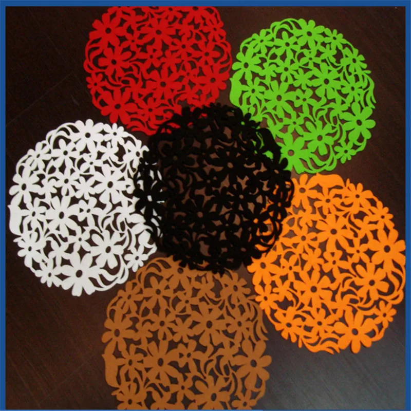 

1PC Creative Round Laser Cut Flower Felt coasters Kitchen Dinner Art placemats beautiful household hollow table cup mats