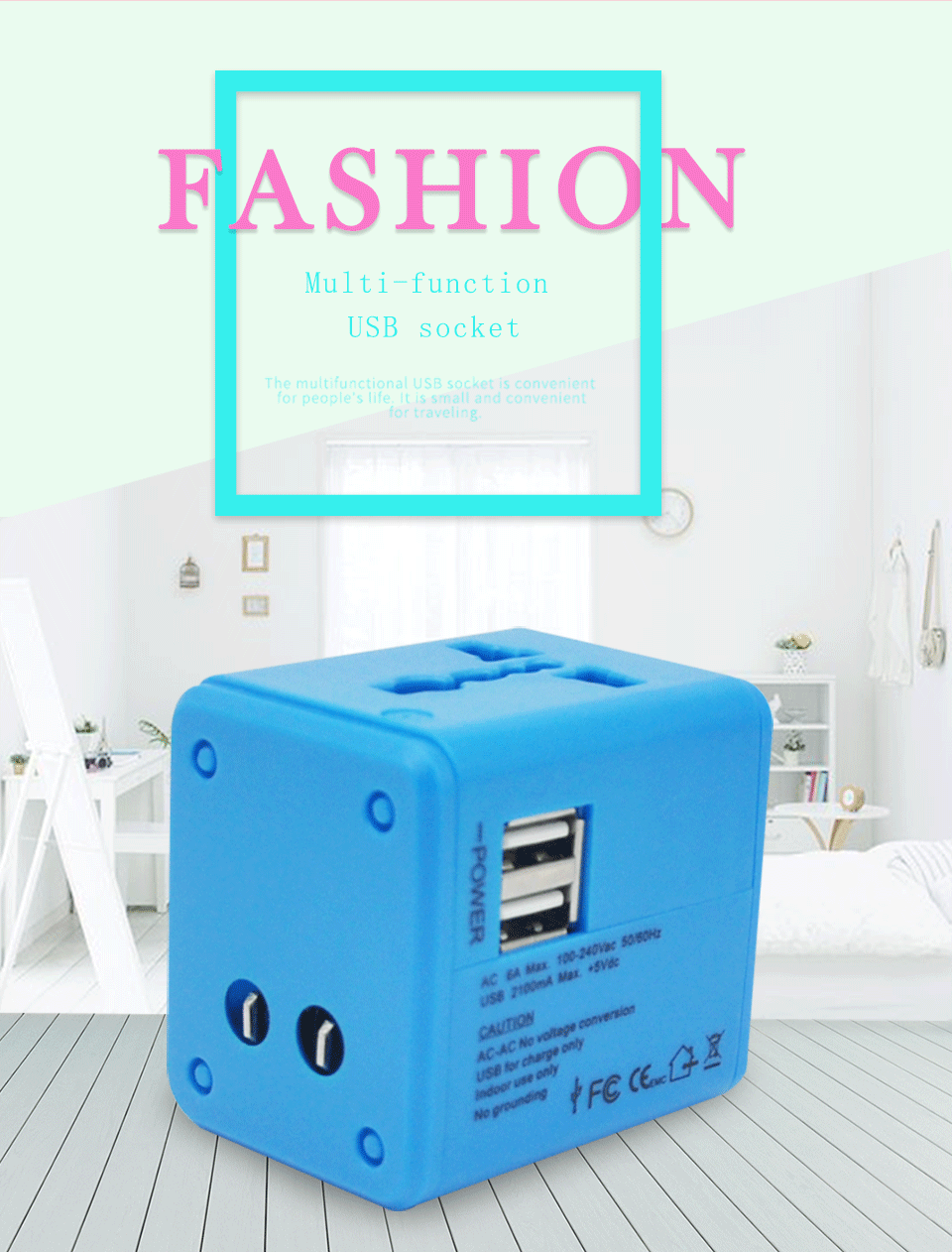 Universal Travel Adapter Electric Plugs Sockets Converter US AU UK EU with Dual USB Charging 2.1A Electrical Power Plug European (6)