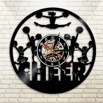 

1Piece Cheer Dancing Wall Art Vinyl Wall Clock Rock Sport Unique Gift Handmade LP Vintage Creative LED Clocks With Black Light