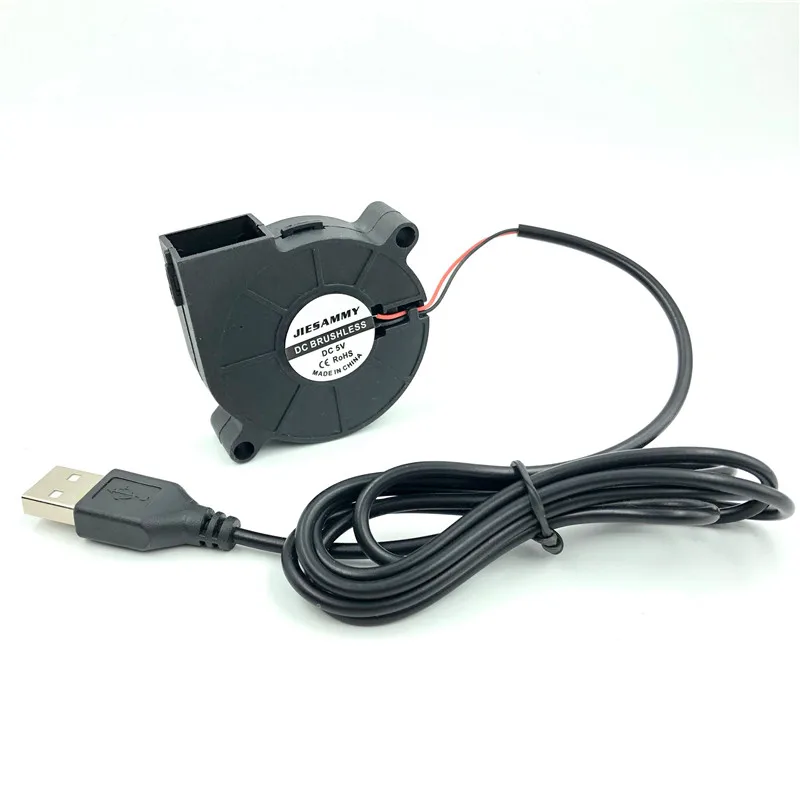5 в 50 мм вентилятор с турбонаддувом USB кулер двойной шарикоподшипник 50x50x15 мм 5015 5 см 3D Pinter аксессуары черный низкий уровень шума - Цвет лезвия: 5V Sleeve USB 1Meter