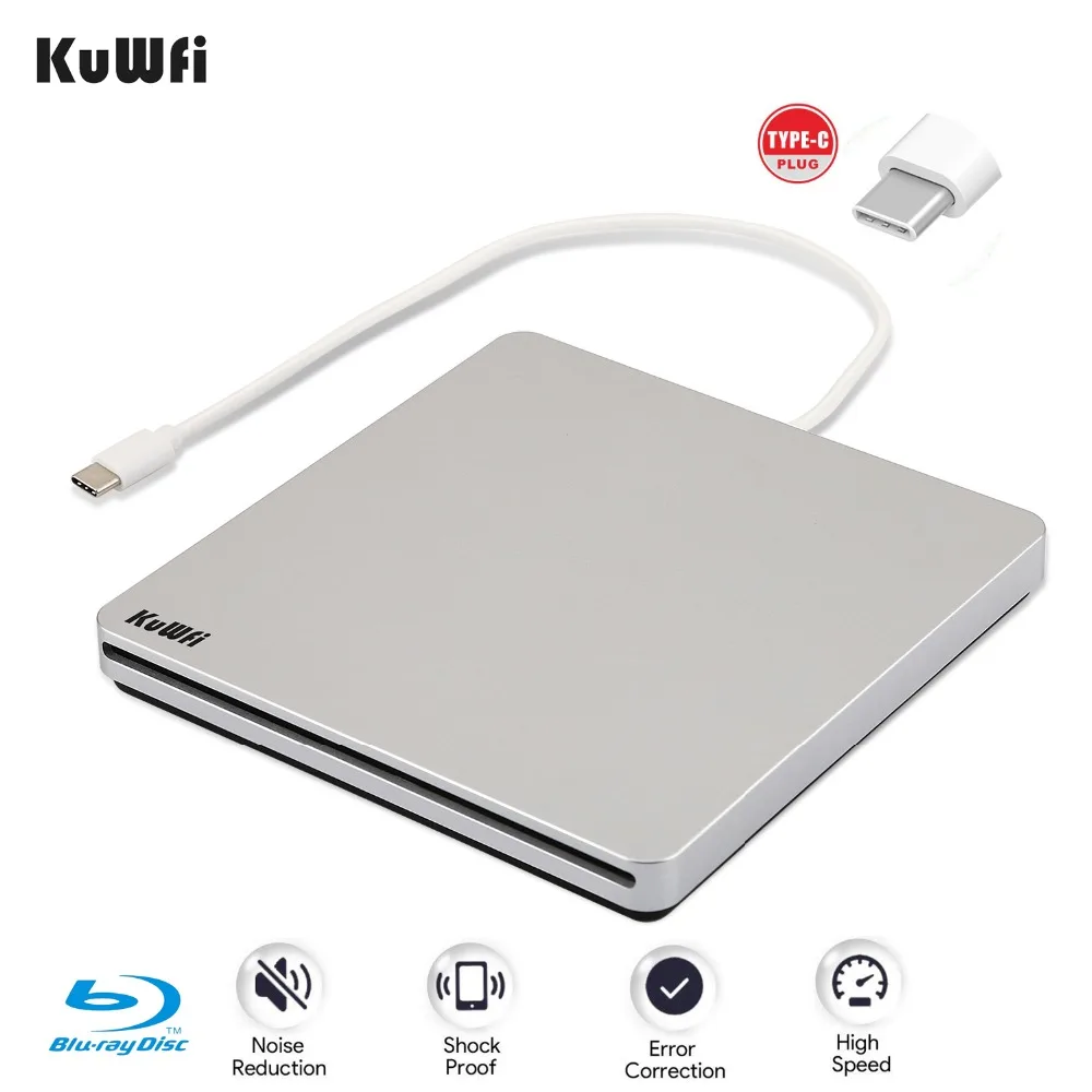  External Automatic Slot-loading Blu-Ray DVD Drive Burner Player Type-C DVD-RW VCD CD RW Reader For 
