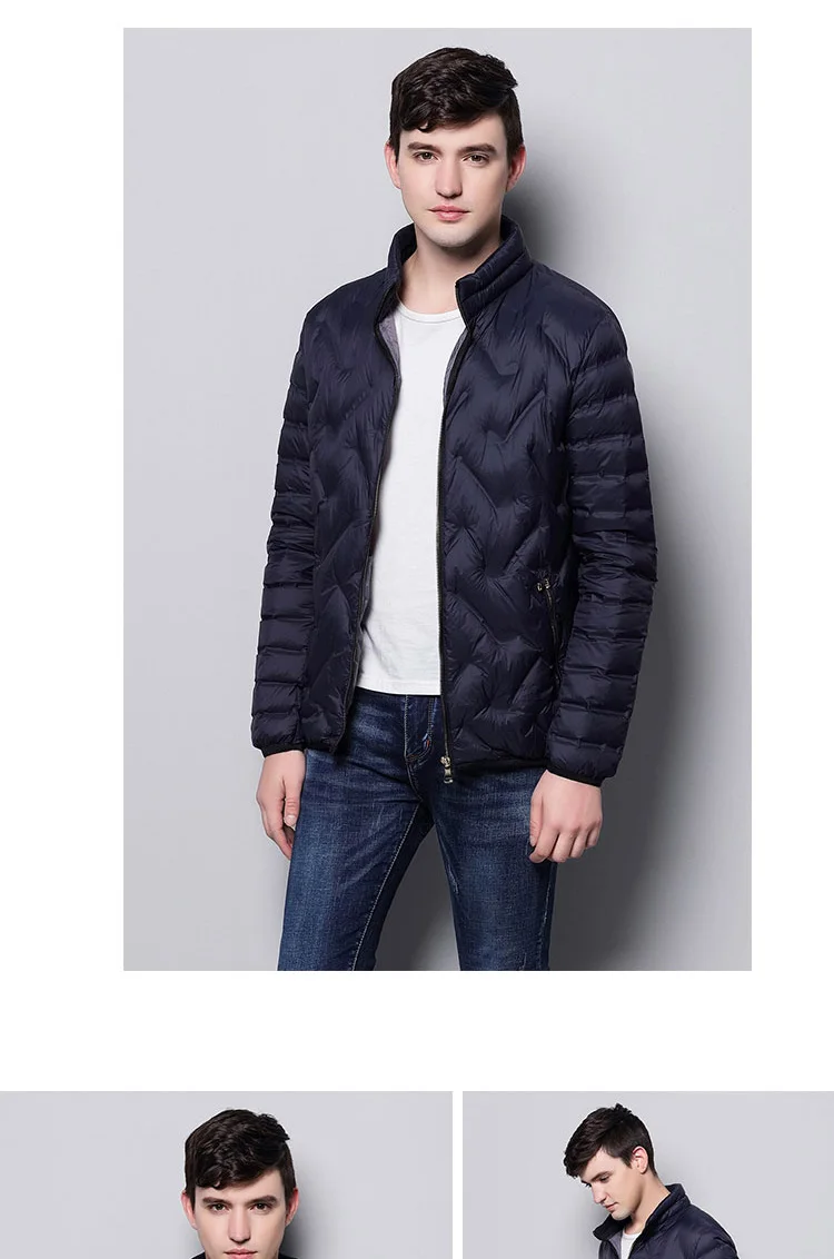 2018 новый тренд осень-зима модная мужская куртка-пуховик ультра Легкие куртки Для мужчин стенд воротник верхняя одежда пальто