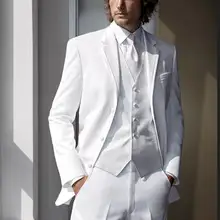 Заказ Для мужчин Slim Fit Костюмы Белый Жених Смокинги для женихов Для мужчин Костюмы Однобортный регулярные Для мужчин Пиджаки для женщин(Куртки+ Брюки для девочек+ жилет