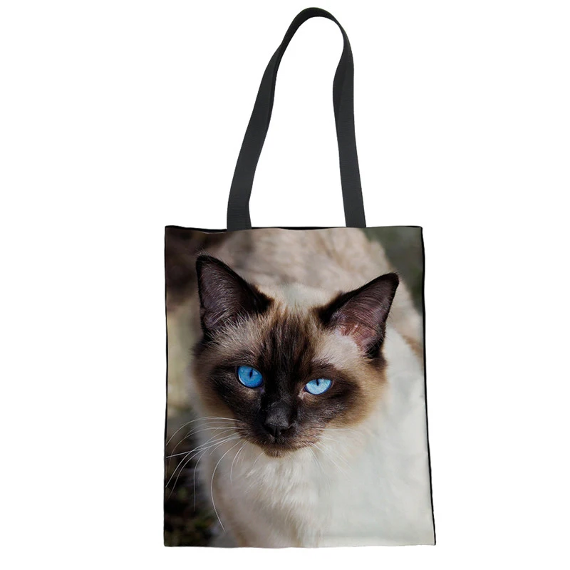 WHEREISART Новая женская сиамская сумка с принтом кота многоразовая сумка для покупок плиable сумка для путешествий сумка пакет для продуктов - Цвет: LMF1284Z22