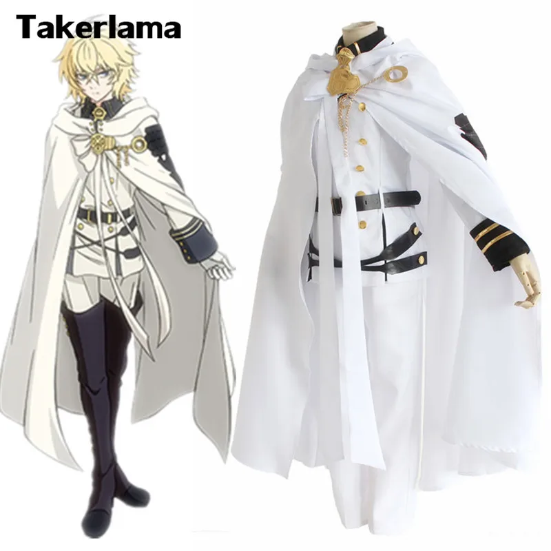 

Takerlama Anime Seraph of the End Vampire Mikaela Hyakuya Adult Costumes Cosplay White Uniform Full Set