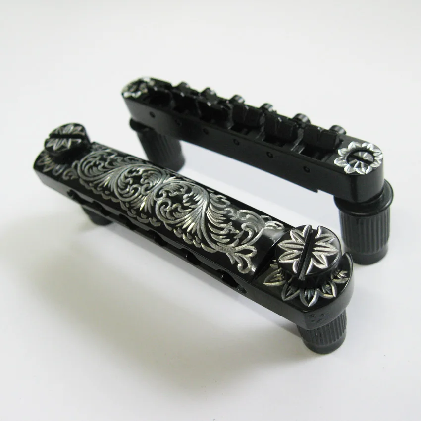 

Free shipping Hand engraved pattern 1 Set Tune-O-Matic Electric Guitar Bridge black colour B-B1
