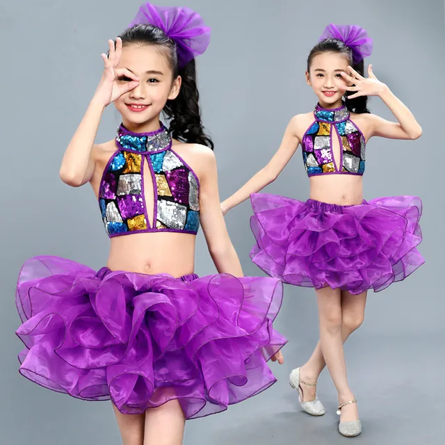 Sequins salsa dance clothes Jazz modern dance costumes for girls dance