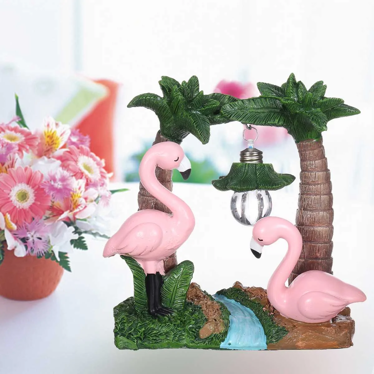 

Flamingo Coconut Tree Night Light Lamp Craft Home Table Decor Ornaments 15x7x17cm Resin Material Cute Outward Craft Gift